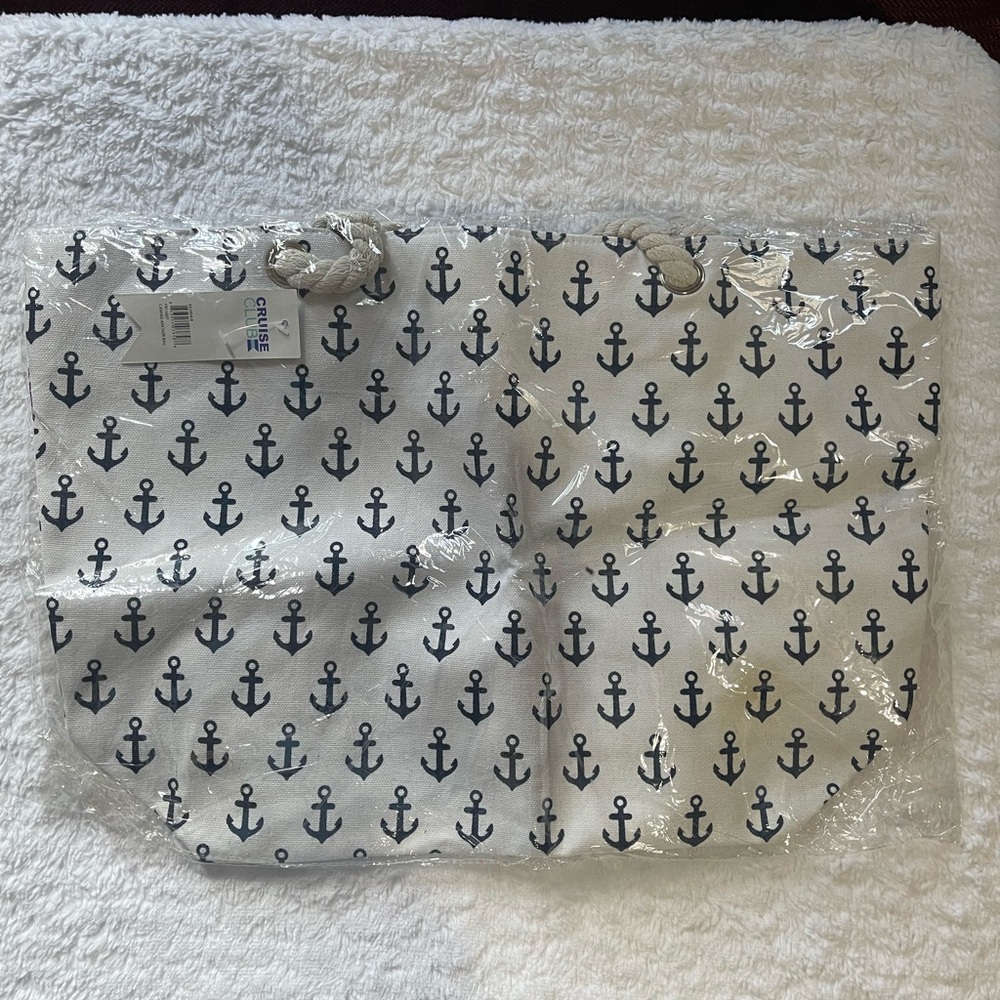 NWT Royal Caribbean Canvas Anchor ⚓️ Bag Navy Blue & White Stylish Rope Handles